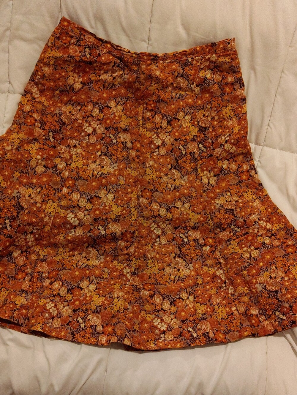 Vintage Hand Made Floral A-Line Skirt in Rust Orange
